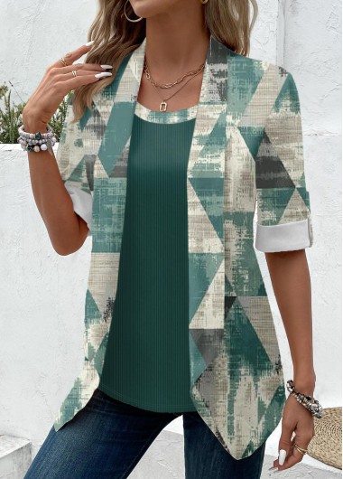 ROTITA Fake 2in1 Geometric Print Sage Green T Shirt