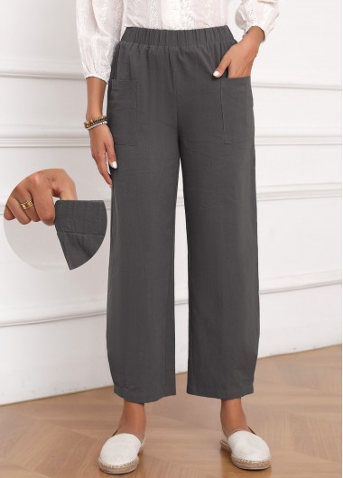 Dark Grey Marl Elastic Waist Pocket High Waisted Pants