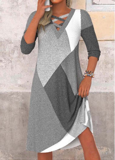 ROTITA Criss Cross Dark Grey Marl A Line Dress