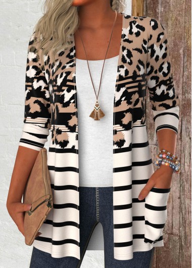 ROTITA Leopard Dark Camel Long Sleeve Light Cardigan