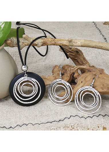 Round Silver Alloy Earrings and Necklace