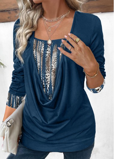 ROTITA Patchwork Animal Print Navy Fake Two Piece Twinset