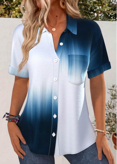 ROTITA Button Ombre Blue Short Sleeve Shirt