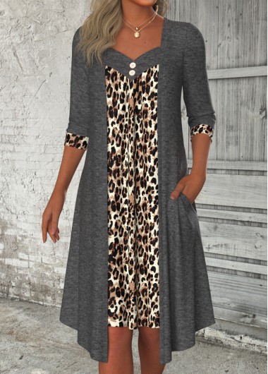 ROTITA Fake 2in1 Leopard Dark Grey Marl A Line Dress