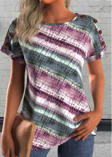 ROTITA Button Tie Dye Print Multi Color T Shirt