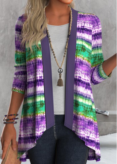 ROTITA Ruffle Tie Dye Print Multi Color Light Cardigan