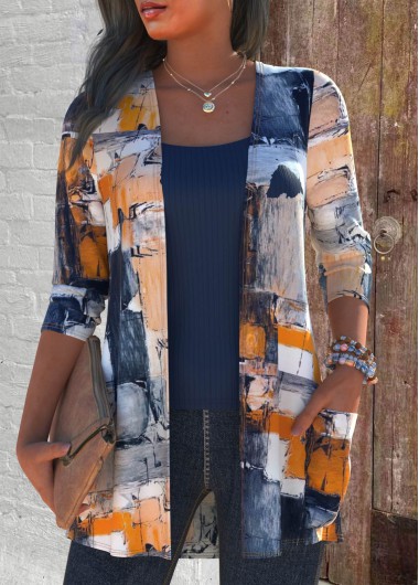 ROTITA Lightweight Graffiti Print Multi Color Round Neck Light Cardigan