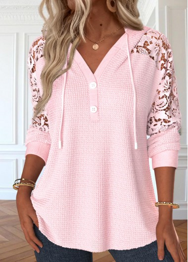 ROTITA Lace Light Pink Long Sleeve Hoodie