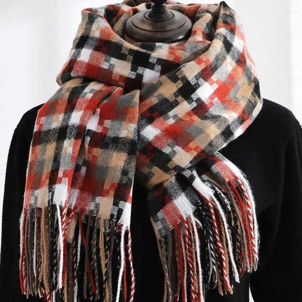 Fashion Warm Tasseled Checkered Shawl&Scarf RED-One_size SkuCY-!111884MaterialImitation Cashmere FeatureTasseled