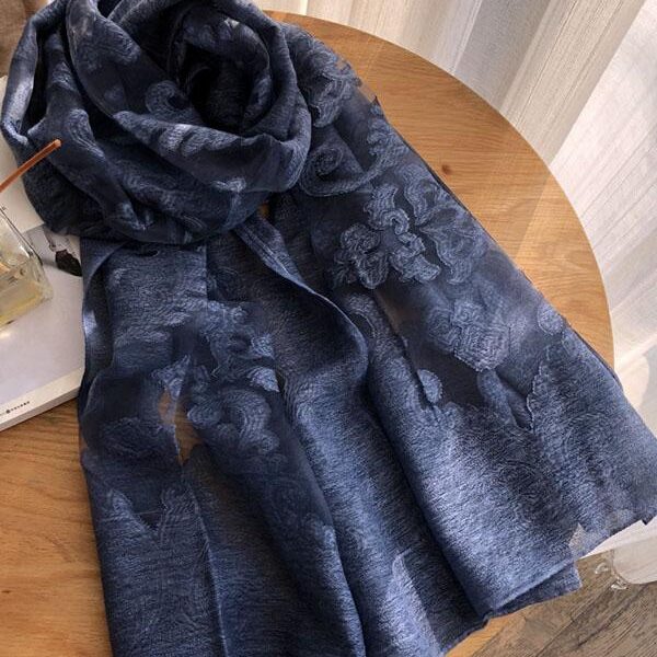 Simple Imitated Silk Fabric Shawl Scarf NAVY BLUE Sku CY-!19787 Material Cotton-blend