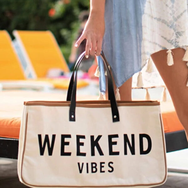  Rock your weekend with this Alicia WEEKEND VIBES Canvas Tote! You'll love the fresh