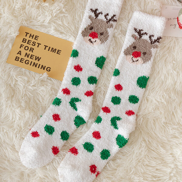 Festival Christmas Keep Warm Contrast Color Socks Accessories WHITE-One_size SkuCY-!111796MaterialCoral Fleece FeatureKeep Warm
