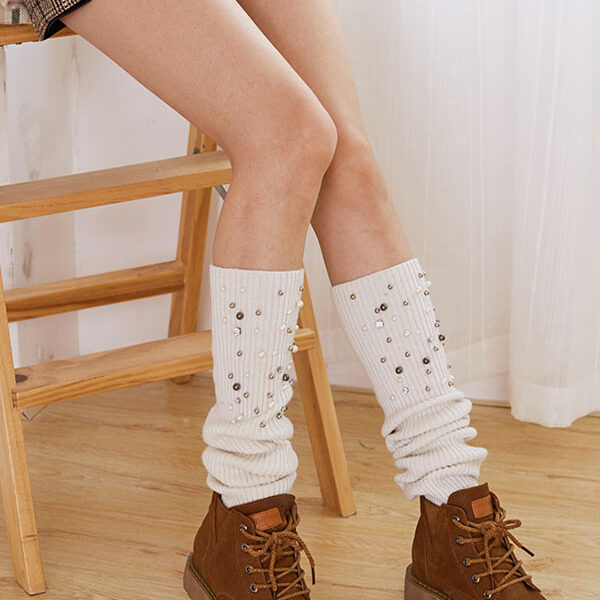Knitted Bead Decoration Keep Warm Solid Color Leg Warmers Accessories CREAMY-One_size SkuCY-!111564MaterialFiber Blended