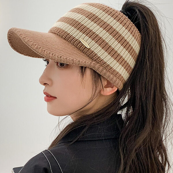 Casual Weave Contrast Color Striped Jacquard Solid Color Hats&Caps KHAKI-One_size SkuCY-!111924MaterialKnitted Cotton FeatureWeave