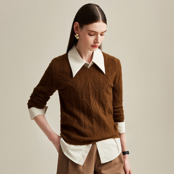 Discover timeless elegance with our Women's Cable Knit Cashmere V-Neck Sweater