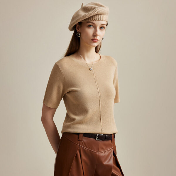 Elevate your wardrobe with our Elegant Short Sleeve Knit T-shirt