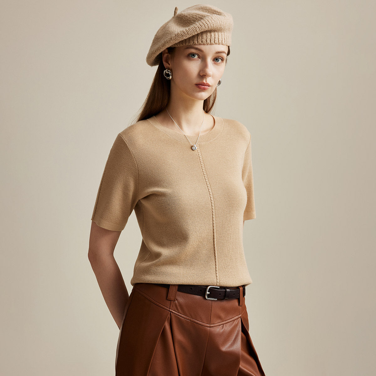 Elevate your wardrobe with our Elegant Short Sleeve Knit T-shirt