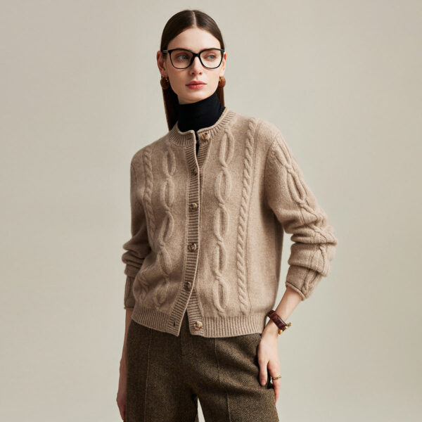 Elevate your wardrobe with our Cable Knit Cardigan with Ribbed Details