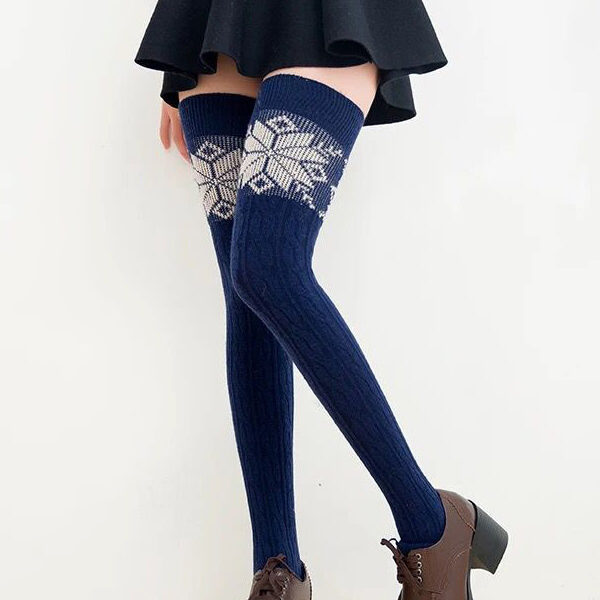 Twist Snowflake Printed Over-The-Knee Leg Warmers Accessories DEEP BLUE-One_size SkuCY-!110072MaterialWool Blend FeaturePrinted OccasionGoing out