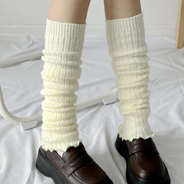 Simple Keep Warm Ruffled Solid Color Socks Accessories LIGHT YELLOW-One_size SkuCY-!111792MaterialAcrylic