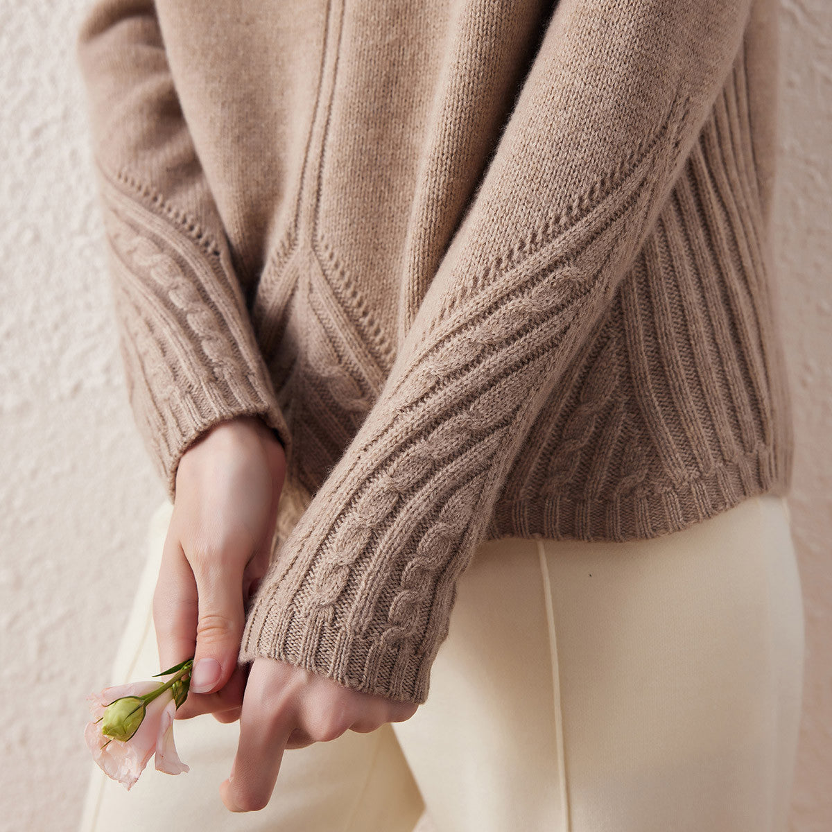 Fabric:100% Wool Detail Craftsmanship: This sweater features exquisite cable knit detailing