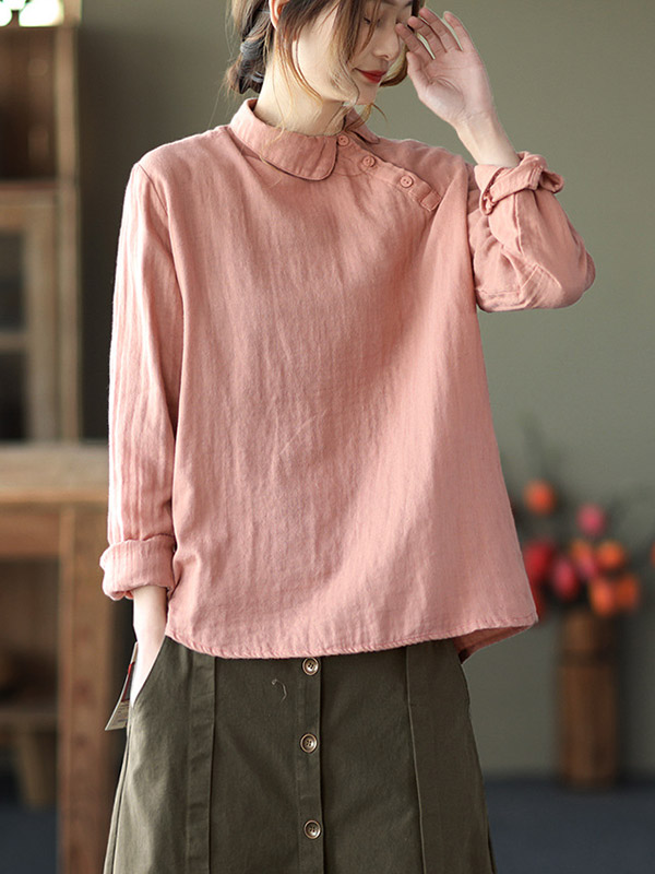 SkuCY-!85376MaterialRamie Cotton StyleLong Sleeves FeatureSolid Color NecklineLapel OccasionCasual