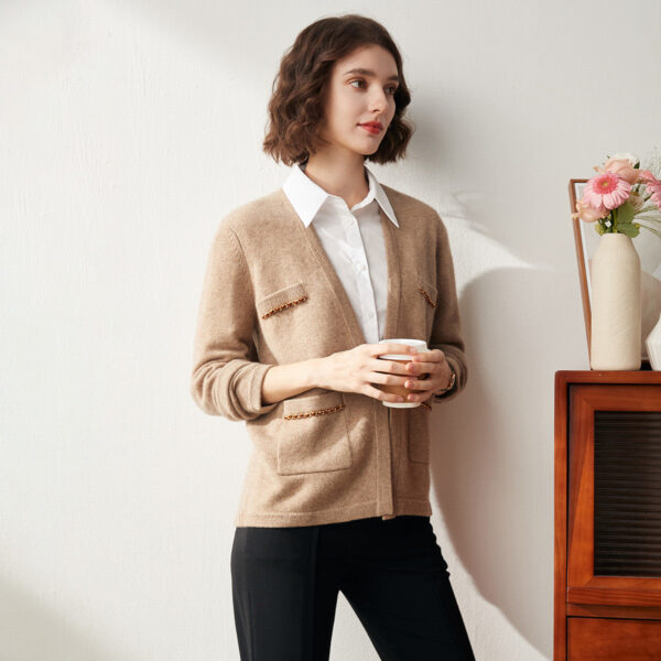 Fabric:100% Cashmere Fashionable V-Neck: This cardigan features a stylish V-neck design that beautifully enhances the neckline. The V-neck shape not only offers a modern and elegant look but also provides a flattering fit that complements various body typ
