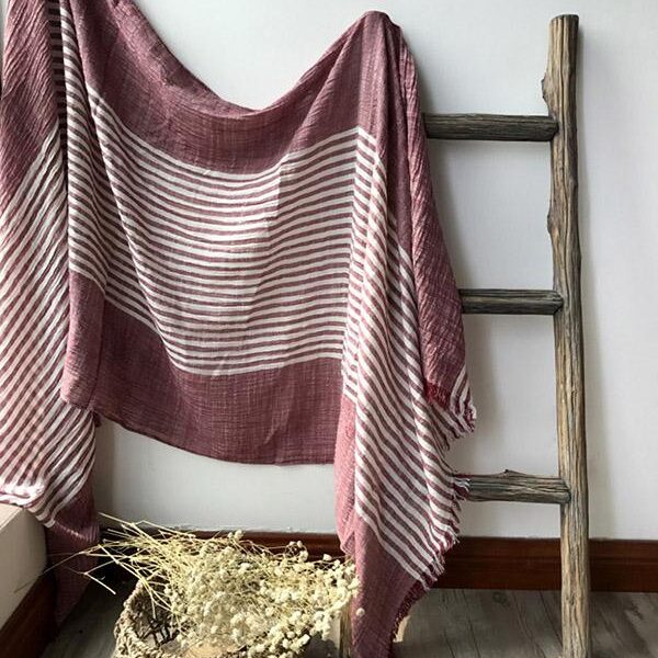 Fashion Tassels Stripe Cape Scarf MAROON-FREE SIZE Sku CY-!18893 Material Cotton-blend