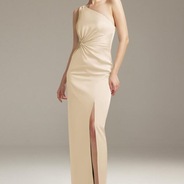 chic and charming would opt for. It is designed with the choicest satin charmeuse material as a floor-length gown with an