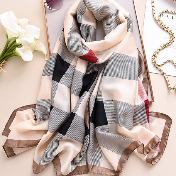 Chic Plaid Silk Imitation Shawl&Scarf BEIGE-One_size SkuCY-!111945MaterialSilk Imitation FeaturePrinted
