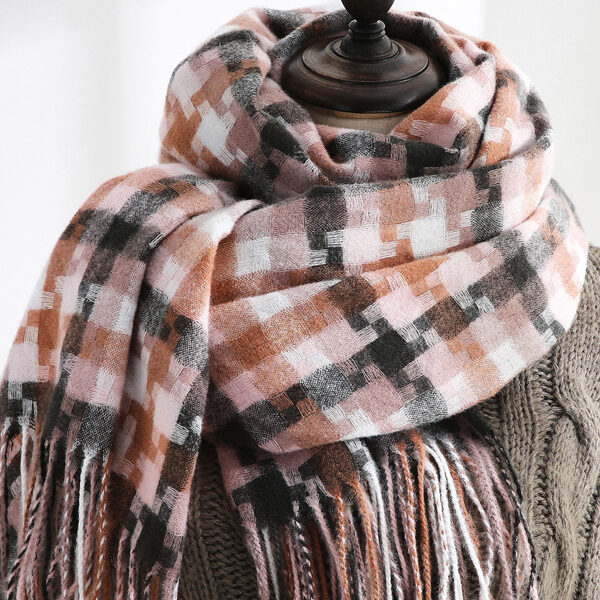 Fashion Warm Tasseled Checkered Shawl&Scarf PINK-One_size SkuCY-!111884MaterialImitation Cashmere FeatureTasseled