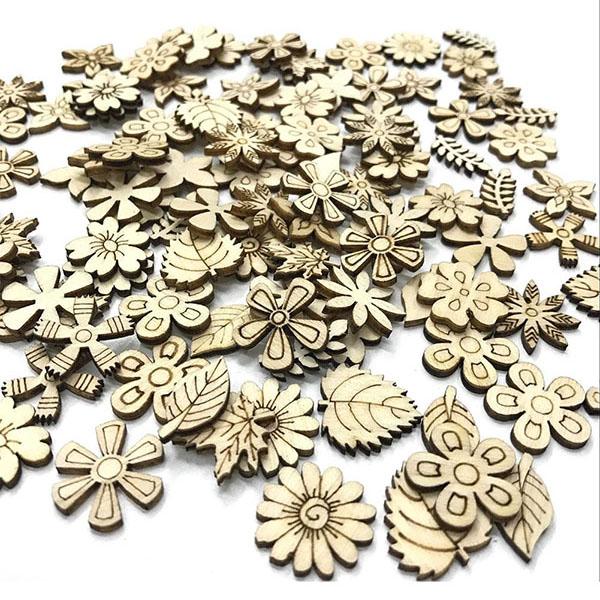 Flower&Leaves Pattern Burlywood Buttons 100Pcs-BURLY WOOD-FREE SIZE Sku CY-!24369 Material Wooden Occasion Bohemia
