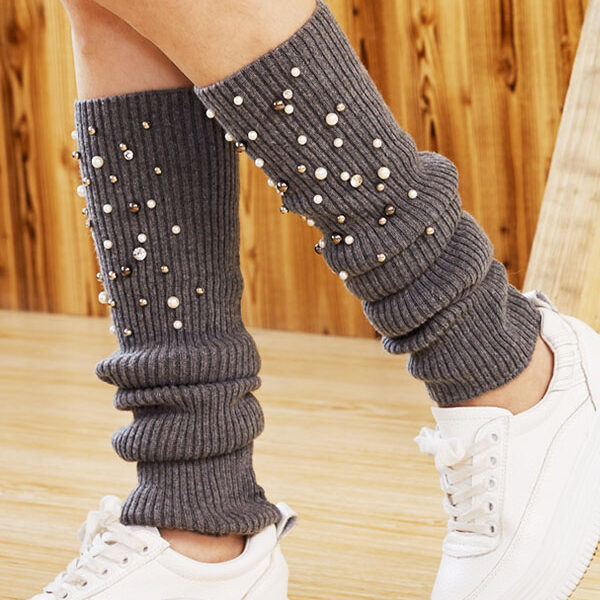 Knitted Bead Decoration Keep Warm Solid Color Leg Warmers Accessories GRAY-One_size SkuCY-!111564MaterialFiber Blended