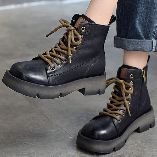 Cow Leather Lace-Up Zipper Martin Booties BLACK-40 SkuCY-!108261MaterialCow Leather