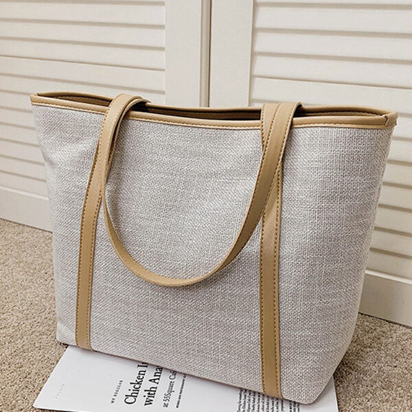 Casual Simple Solid Color Canvas Tote Bag CREAM-LARGE SIZE SkuCY-!98401MaterialCanvas FeatureContrast Color OccasionCasual