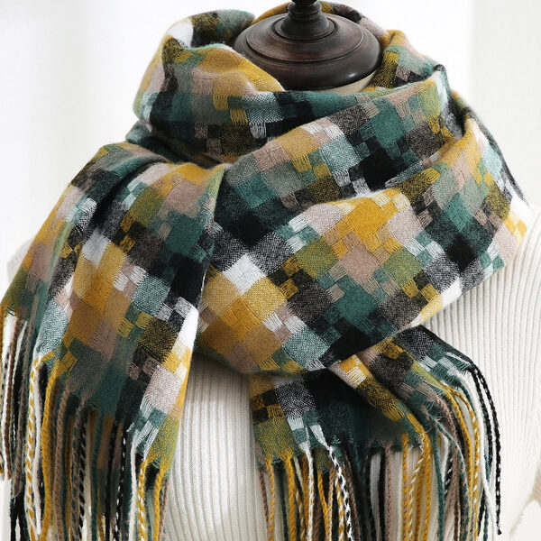 Fashion Warm Tasseled Checkered Shawl&Scarf YELLOW GREEN-One_size SkuCY-!111884MaterialImitation Cashmere FeatureTasseled