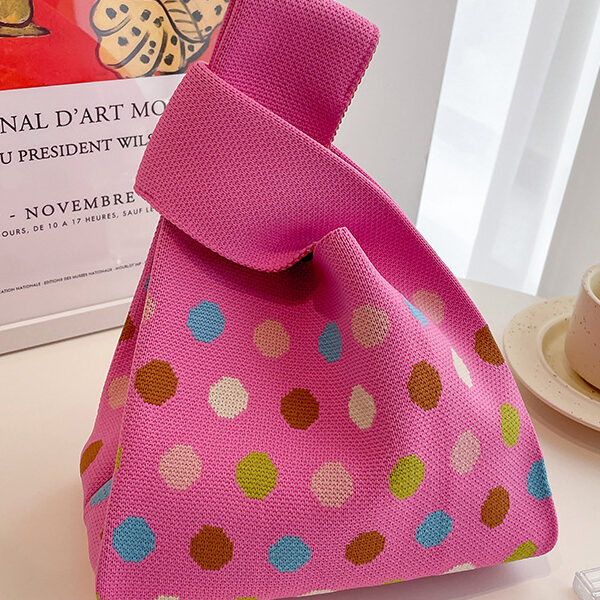 Polka Dot Multi-Colored Woven Handbag Bags PINK-One_size SkuCY-!115305MaterialPolyester FeatureMulti-Colored