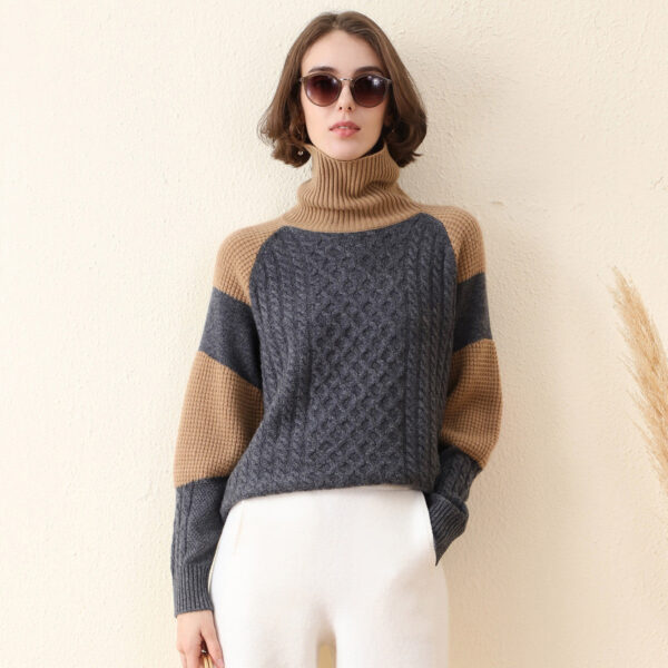 Fabric:100% Cashmere Fashionable Color-Block Design:This sweater features a stylish color-block design with two complementary colors in a soft palette