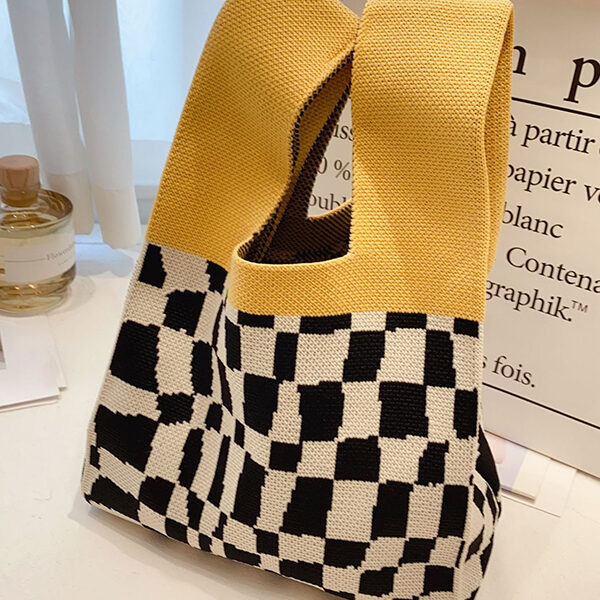 Knitting Checkerboard Zebra-Stripe Striped Bags Accessories Handbags Checkerboard-One_size SkuCY-!112630MaterialPolyester