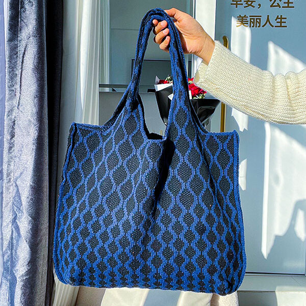 Rhombic Contrast Color Woven Handbag Bags DEEP BLUE-SMALL SIZE SkuCY-!116054MaterialPolyester LiningPolyester FeatureRhombic