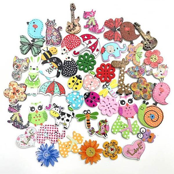 Colorful Cartoon Animal Pattern Buttons 50Pcs-MULTICOLOR-FREE SIZE Sku CY-!24366 Material Wooden Feature Floral