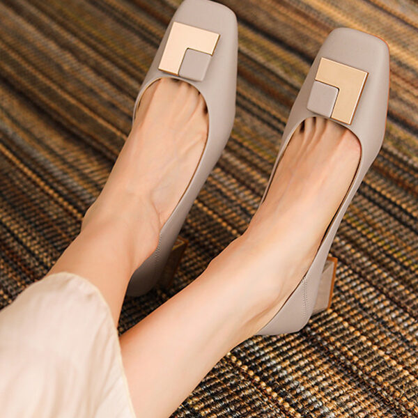 Elegant Square Buckle Chunky Square Mid Heel Shoes GRAY-39 SkuCY-!110660MaterialMicrofiber