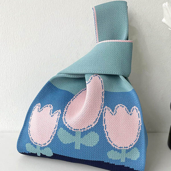 Knitting Contrast Color Flower Bags Accessories BLUE-One_size SkuCY-!115220MaterialDacron