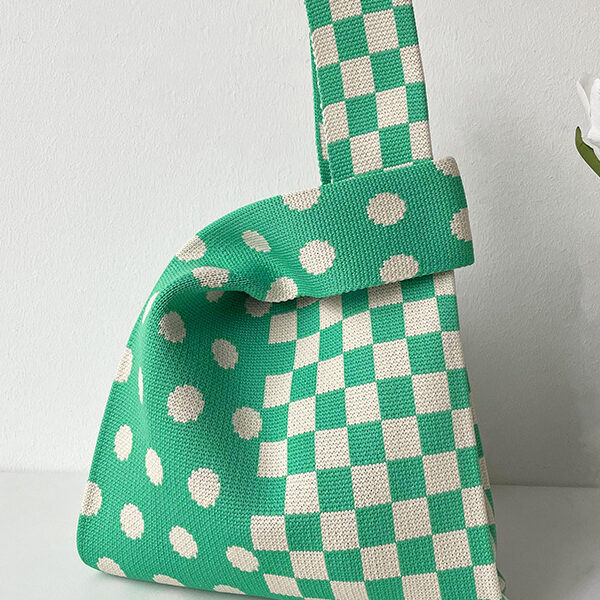 Contrast Color Plaid Polka-Dot Woven Handbag GREEN-One_size SkuCY-!115249MaterialPolyester