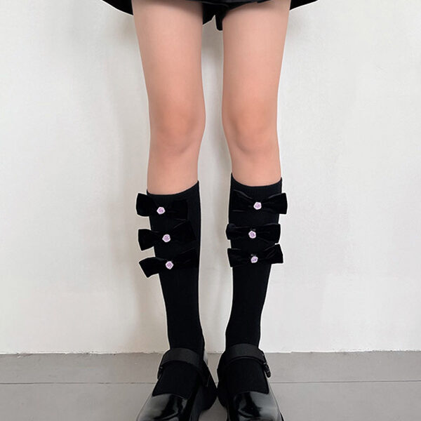 Fashion Bowknot Contrast Color Socks Accessories BLACK-One_size SkuCY-!111754MaterialCotton FeatureContrast Color OccasionGoing out