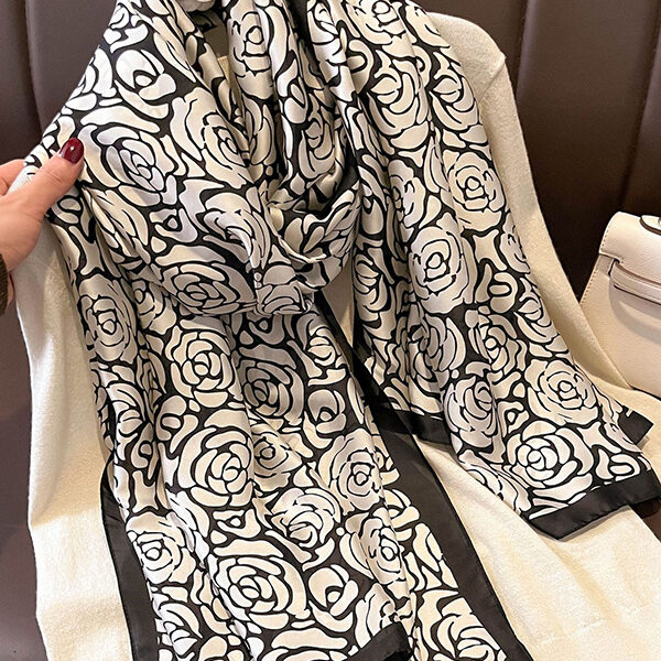 Chic Rose Print Silk Imitation Warm Shawl&Scarf BEIGE BLACK-One_size SkuCY-!111508MaterialSilk Imitation