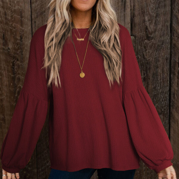 This long sleeve top will quickly become one of your favorite tops to wearThis is a boho closet essential popular with women of different agesMade of soft and cozy fabric with delicate jacquard in a faux knit patternIt features a classic crew neck