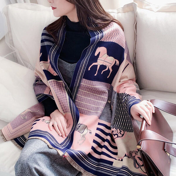 Imitation Cashmere Warm Wagon Scarf PINK+NAVY BLUE-FREE SIZE SkuCY-!69988MaterialImitated Cashmere StyleLoose FeaturePrinted