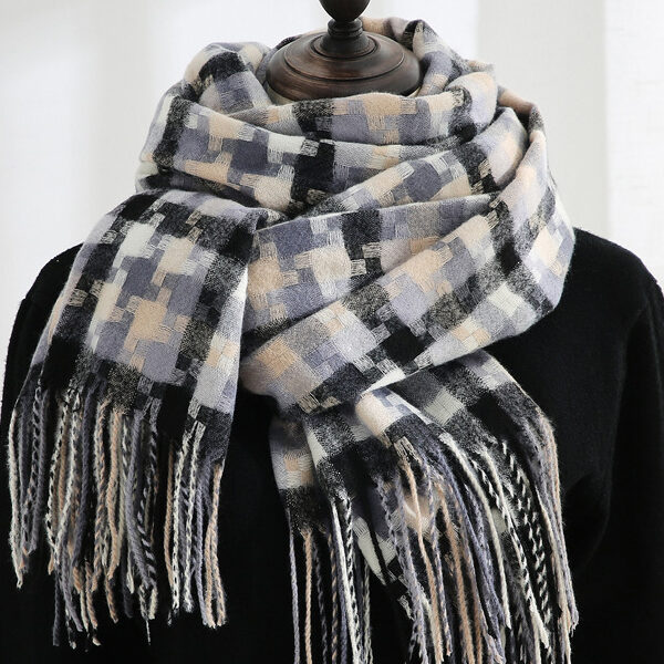 Fashion Warm Tasseled Checkered Shawl&Scarf BLACK WHITE-One_size SkuCY-!111884MaterialImitation Cashmere FeatureTasseled