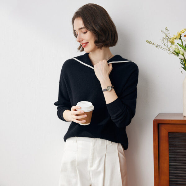 Elevate your wardrobe with the timeless elegance of our Sailor Collar Cashmere Sweater. Crafted from the 100% finest quality cashmere